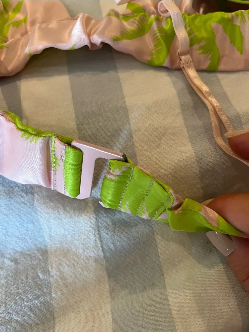 AFRM Frieda Satin Pink & Lime Green Palm-Print Bra Bralette